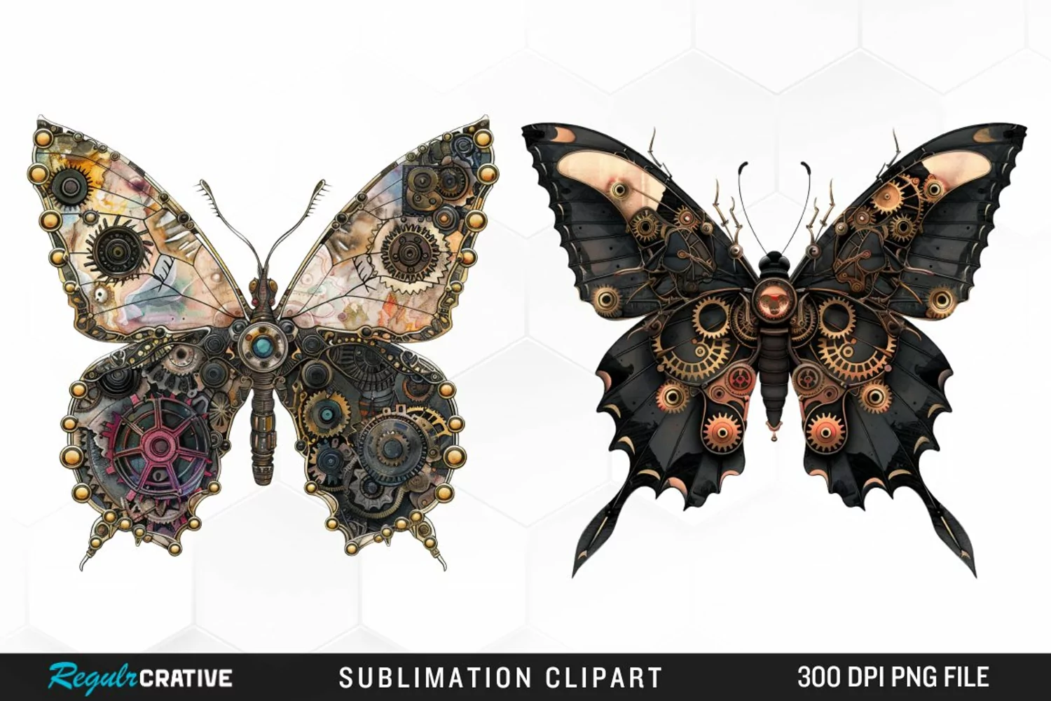Watercolor Steampunk Butterflies Art Clipart product image 1