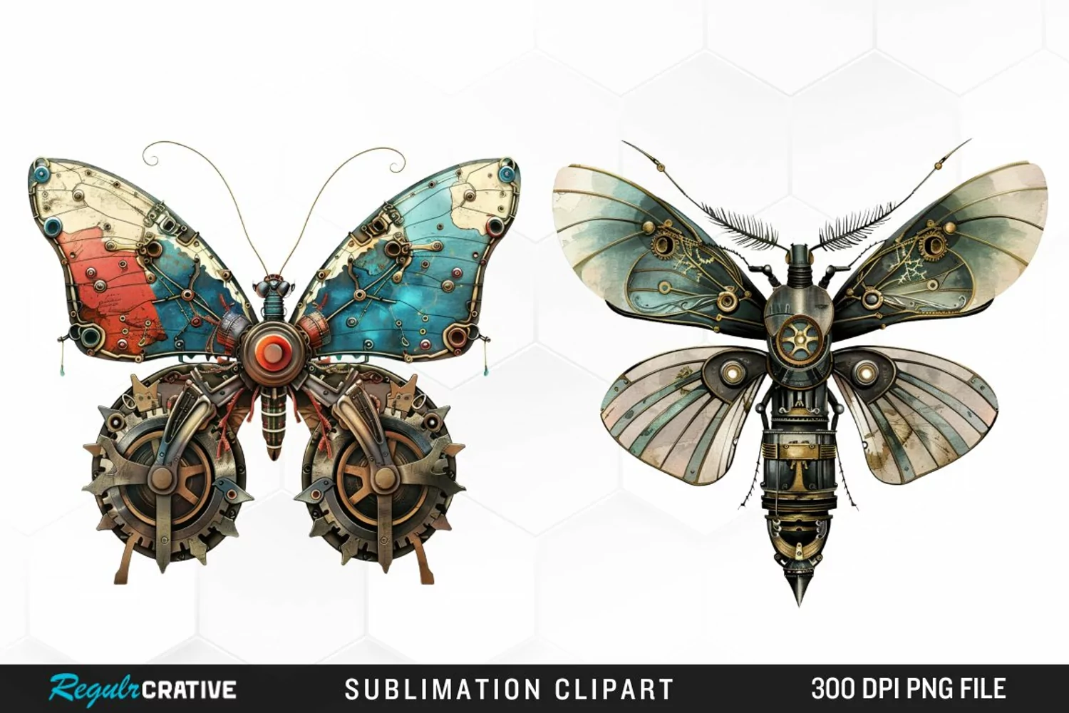 Watercolor Steampunk Butterflies Fun Clipart product image 1