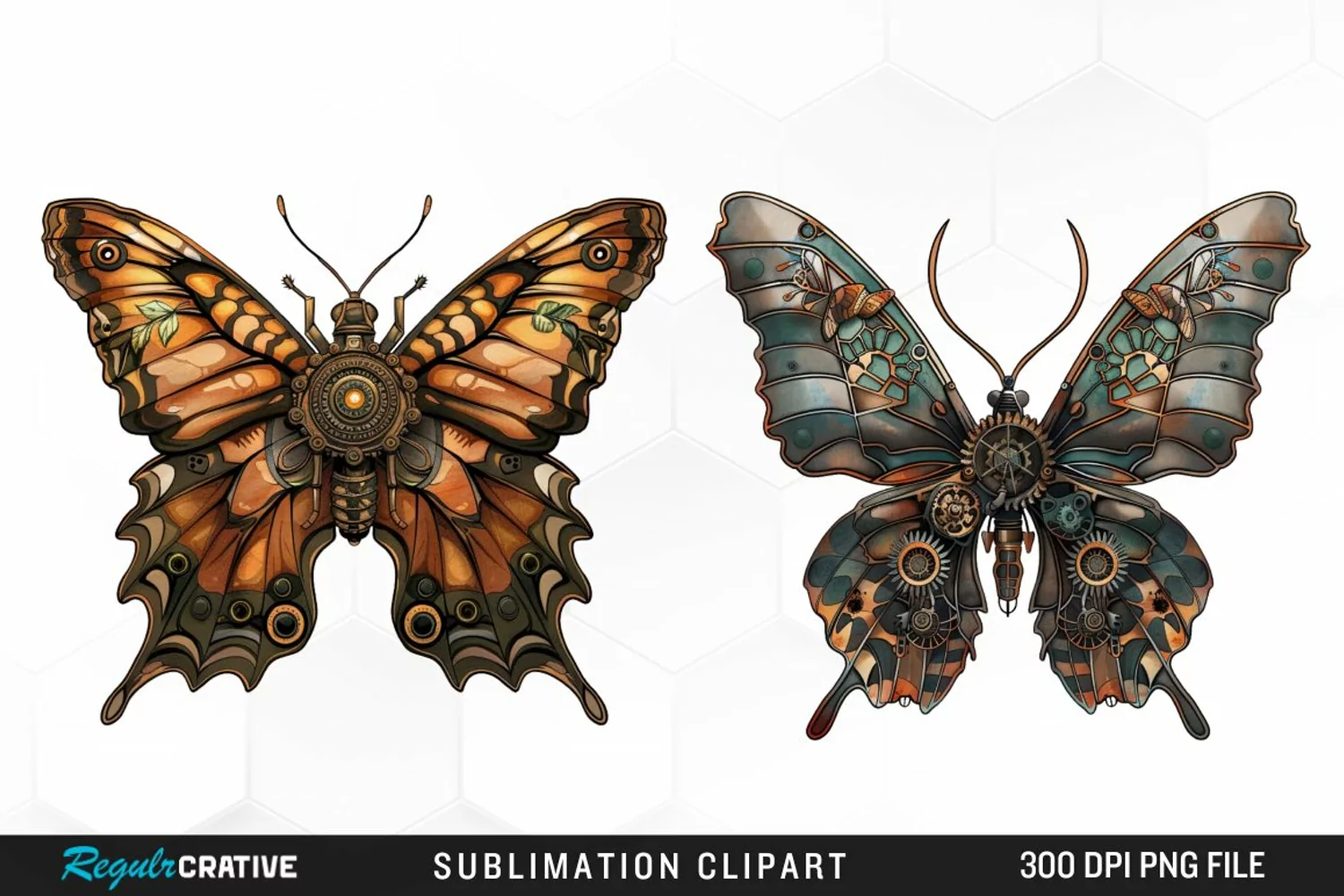 Watercolor Steampunk Butterflies Fun Clipart product image 1