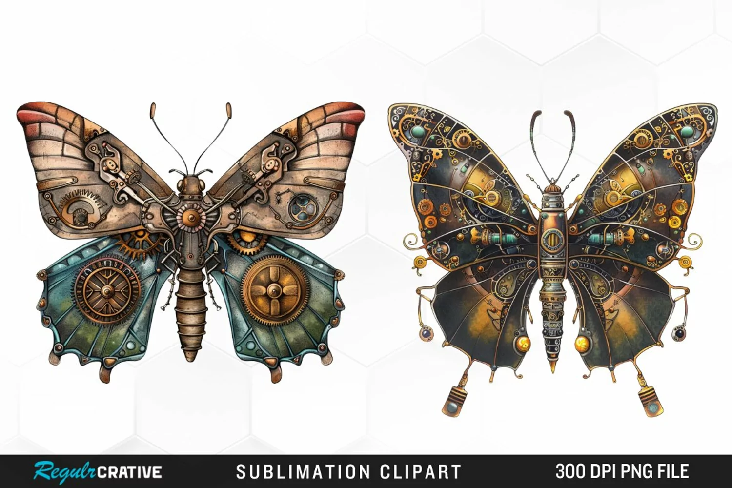Watercolor Steampunk Butterflies Art Clipart product image 1