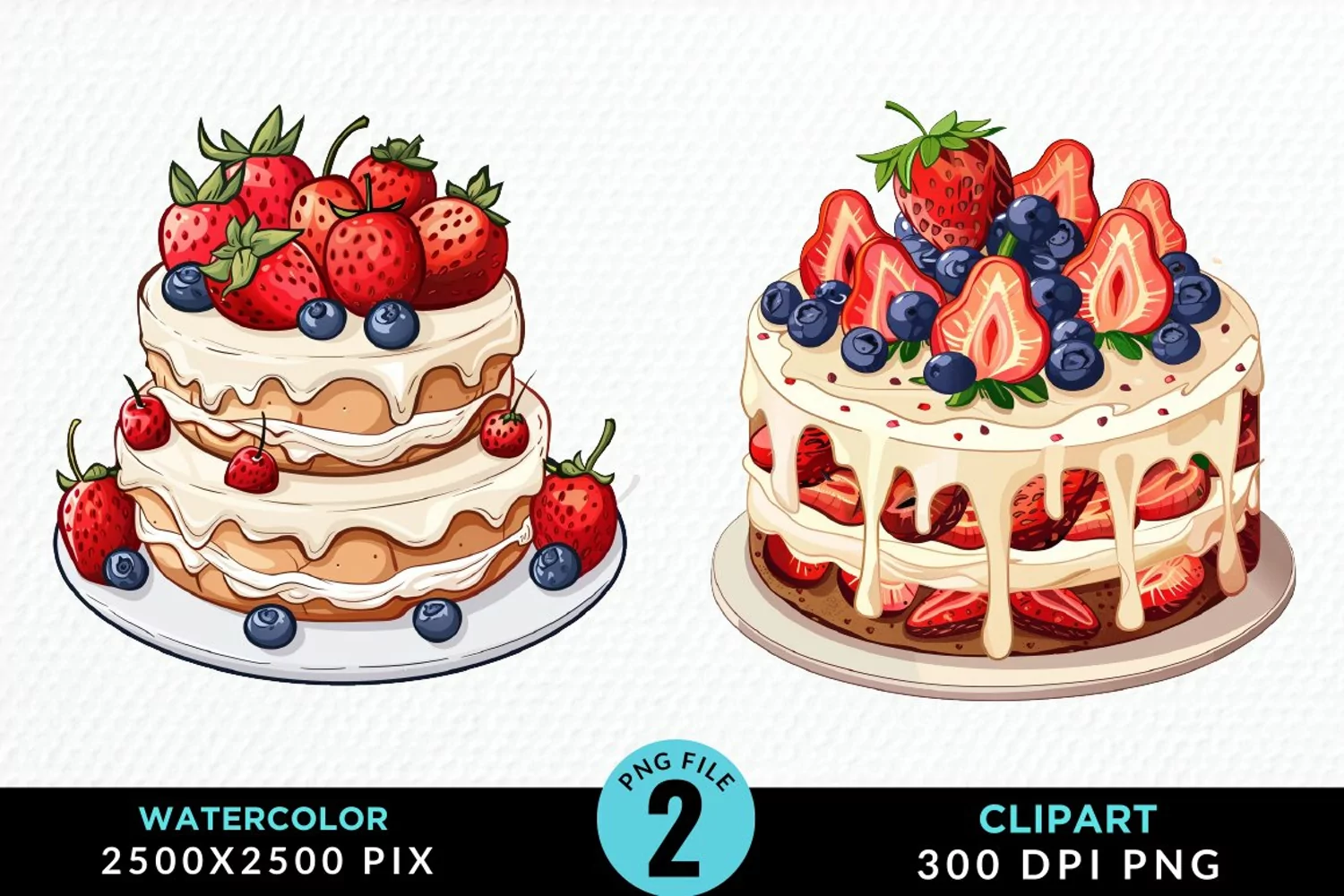 Watercolor Strawberries Dessert Clipart product image 1