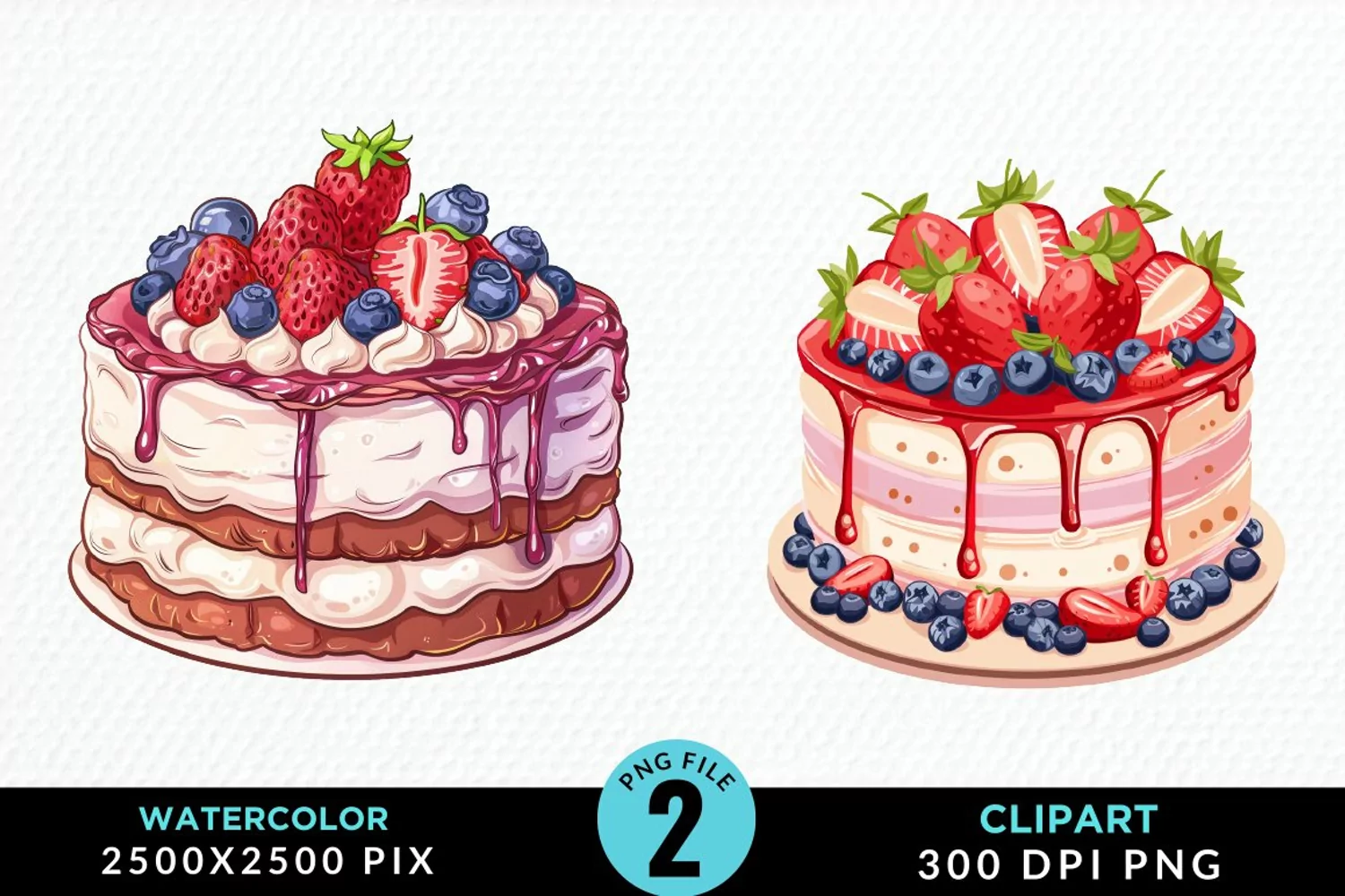 Watercolor Strawberries Dessert Clipart product image 1