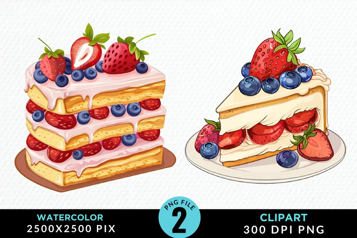 Watercolor Strawberries Dessert Clipart product image 1