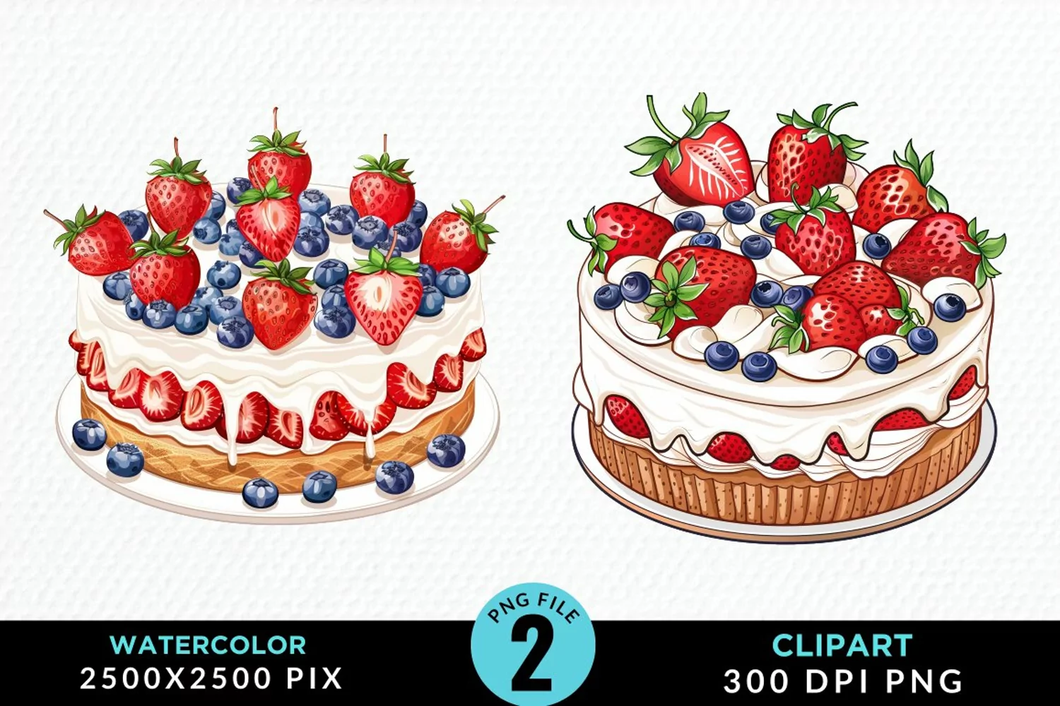 Watercolor Strawberries Dessert Clipart product image 1