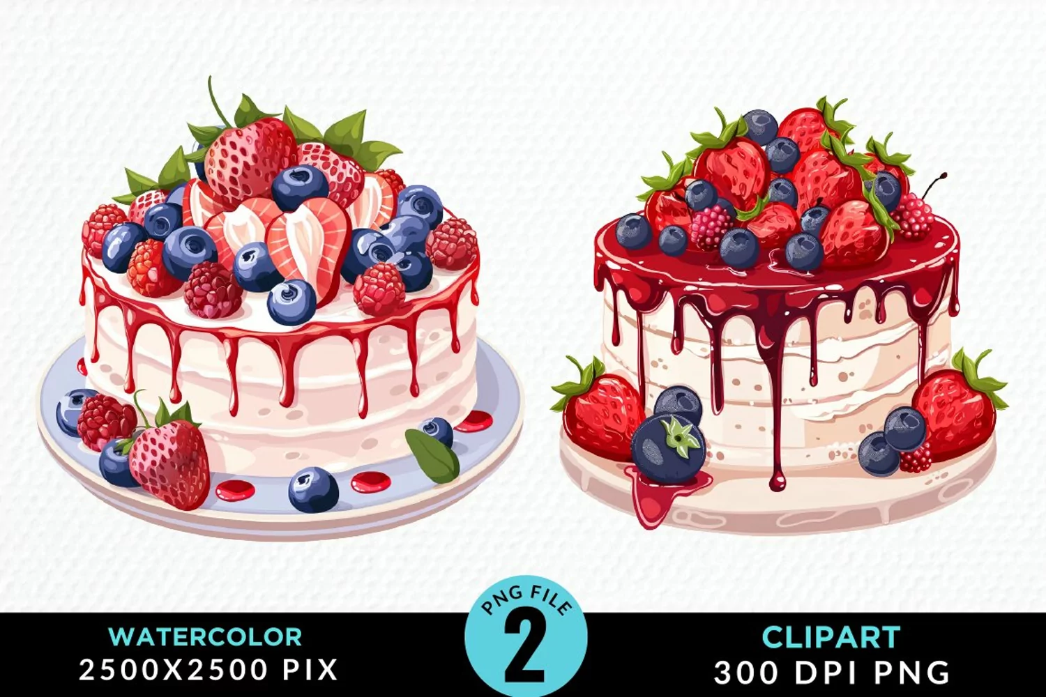 Watercolor Strawberries Dessert Clipart product image 1