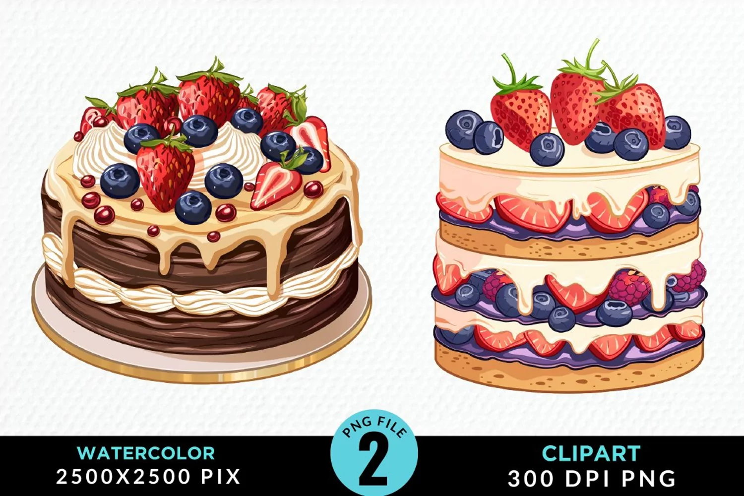 Watercolor Strawberries Dessert Clipart product image 1