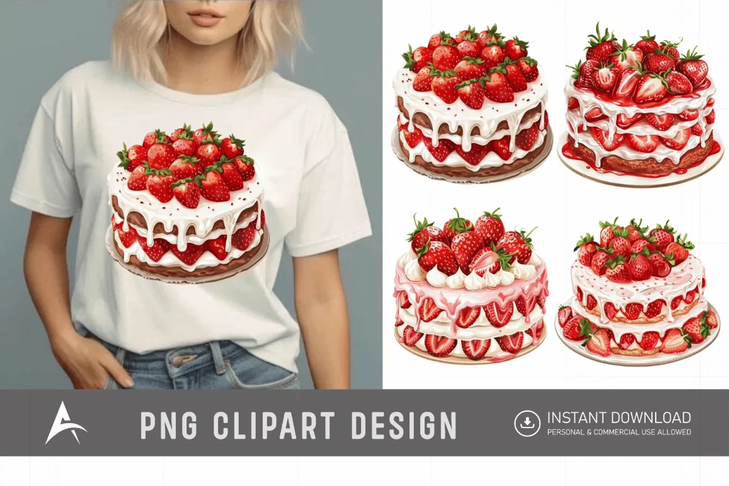 Watercolor Strawberry Cake Clipart product image 1
