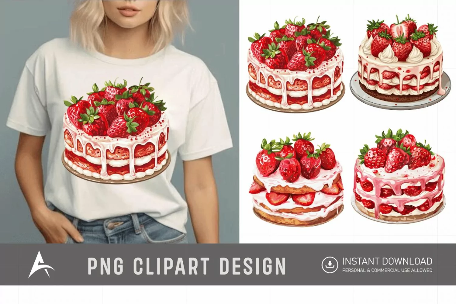 Watercolor Strawberry Cake Clipart product image 1