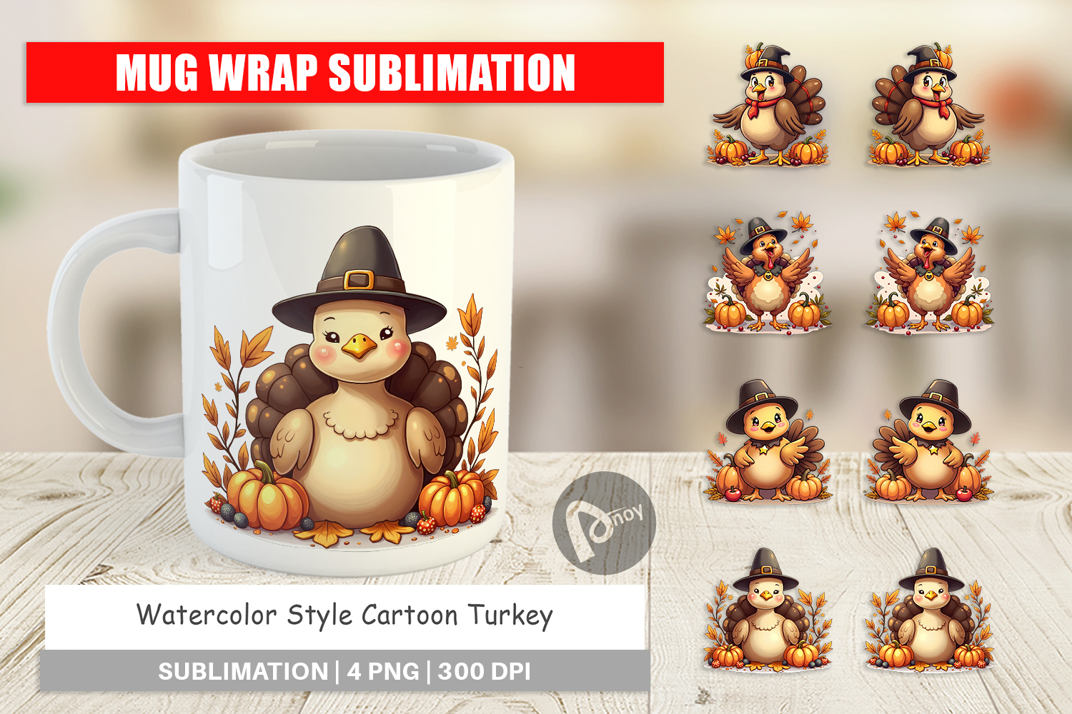 Cartoon Turkey Mug Wrap product image 1
