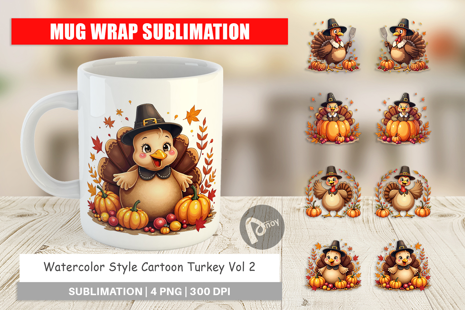 Cartoon Turkey Mug Wrap product image 1