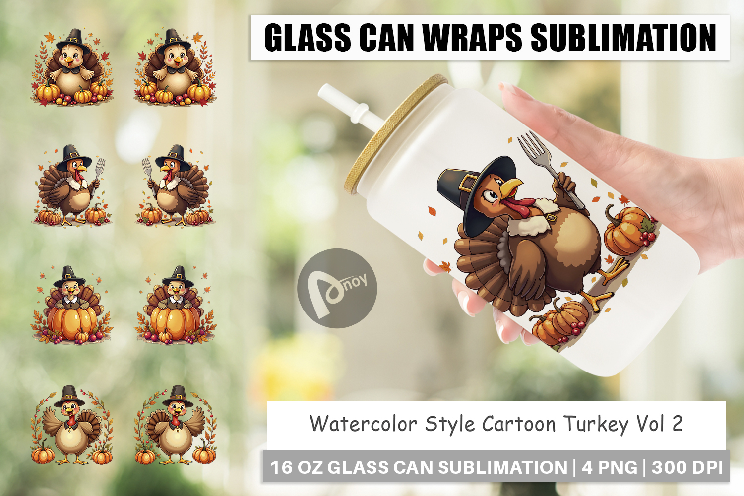 Cartoon Turkey Glass Can product image 1