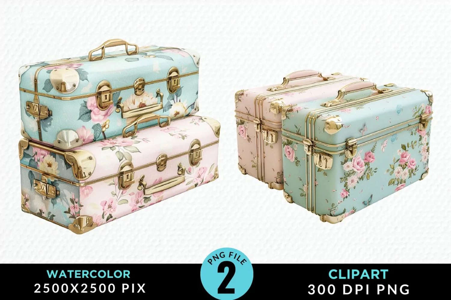 Watercolor Suitcases Illustration PNG Clipart product image 1