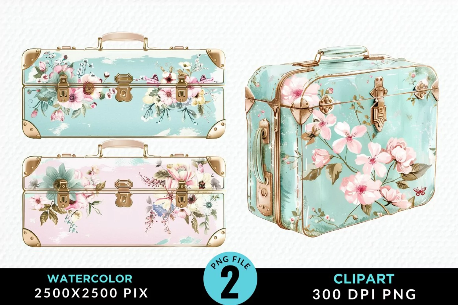 Watercolor Suitcases Illustration PNG Clipart product image 1