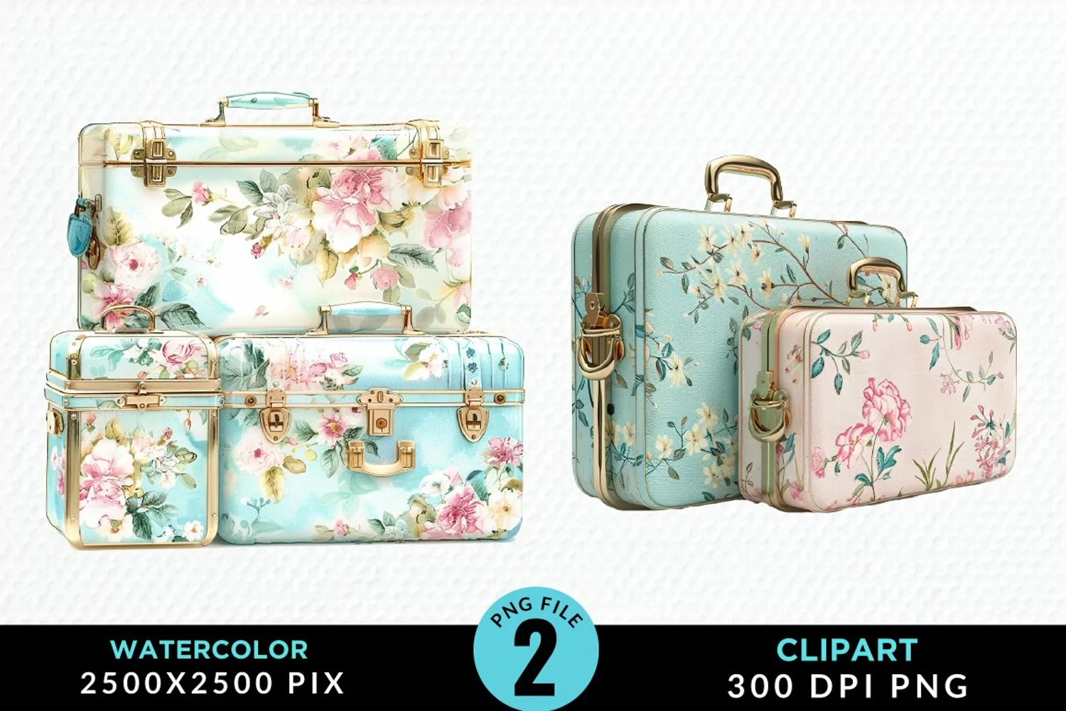 Watercolor Suitcases Illustration PNG Clipart product image 1