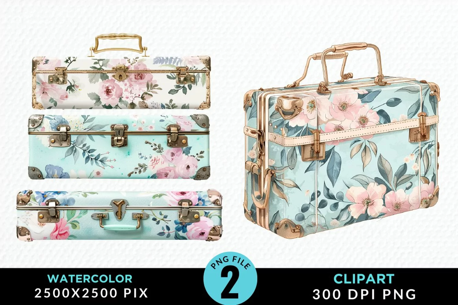 Watercolor Suitcases Illustration PNG Clipart product image 1