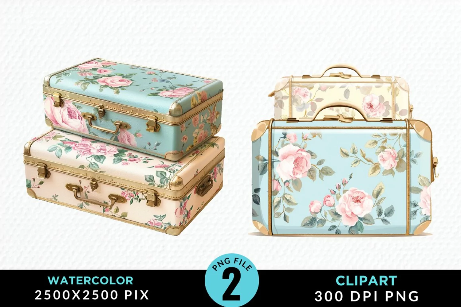 Watercolor Suitcases Illustration PNG Clipart product image 1