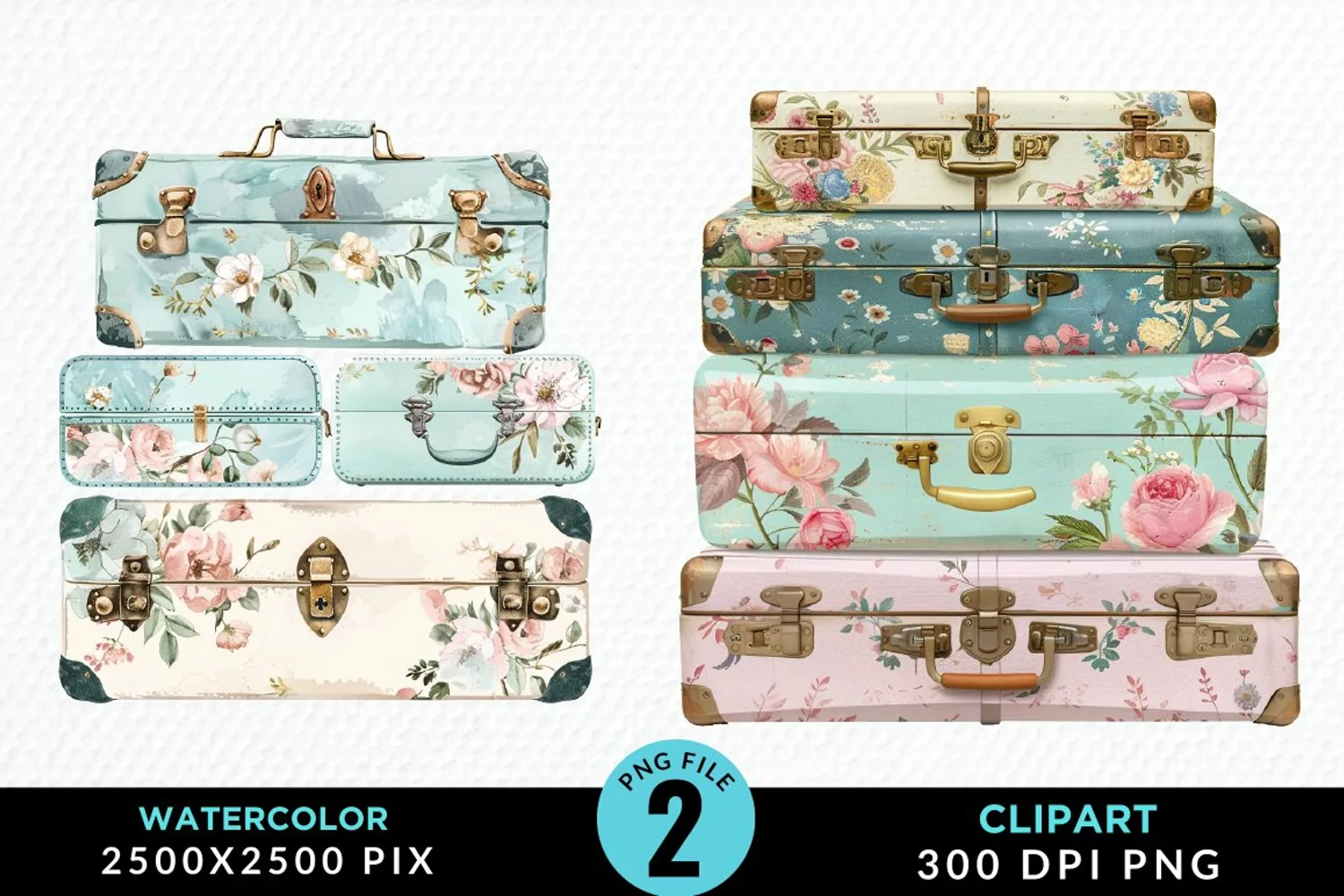 Watercolor Suitcases Illustration PNG Clipart product image 1