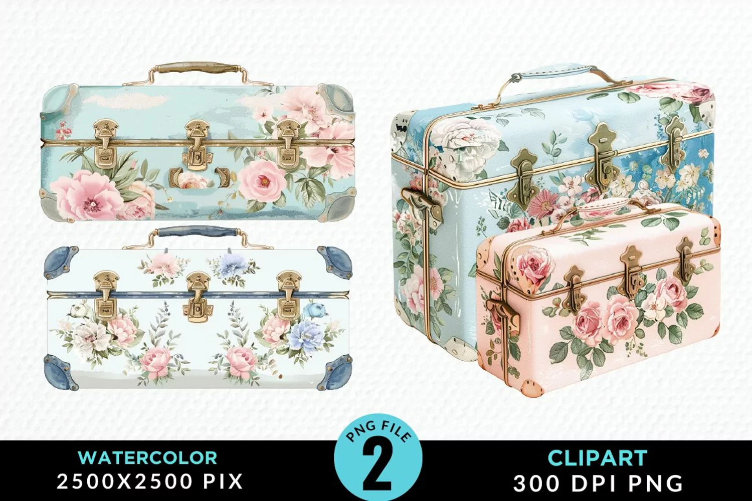 Watercolor Suitcases Illustration PNG Clipart product image 1