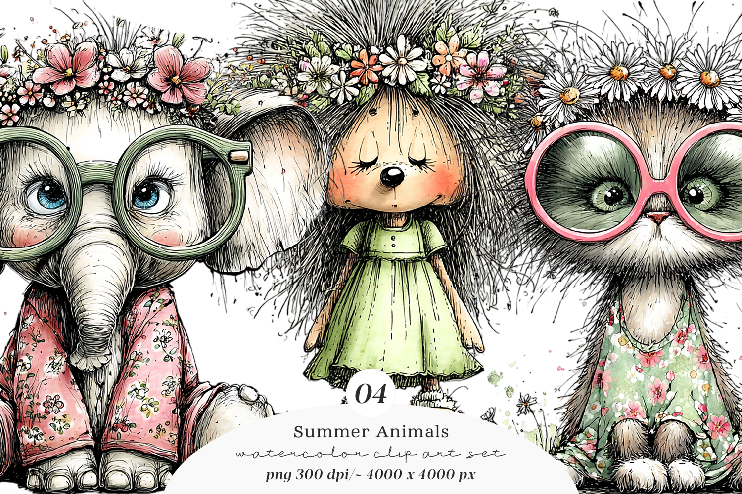 Watercolor Summer Animals Clipart product image 1