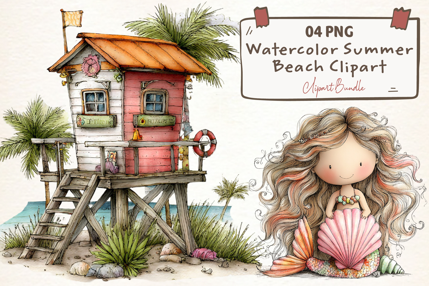 Watercolor Summer Beach Clipart Png product image 1