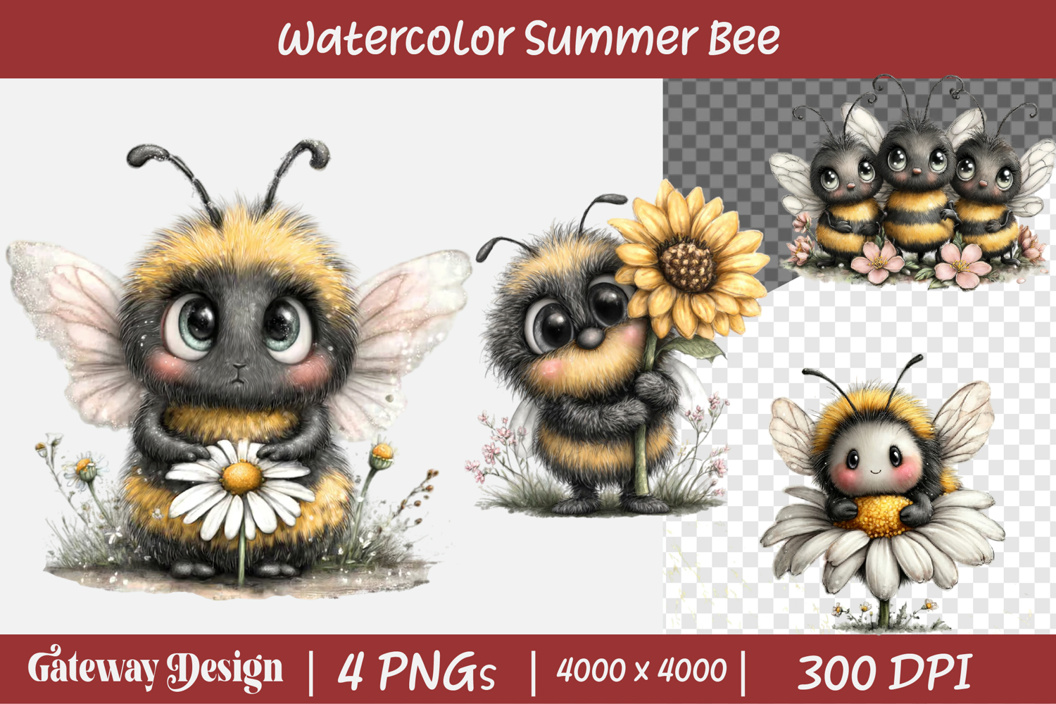 Watercolor Summer Bee Clipart product image 1