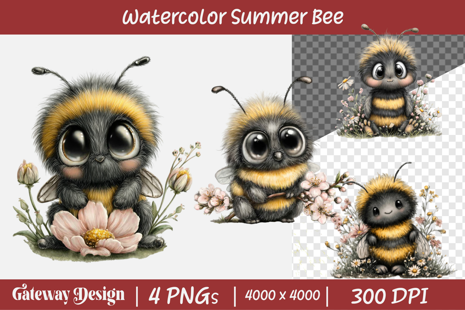 Watercolor Summer Bee Clipart product image 1