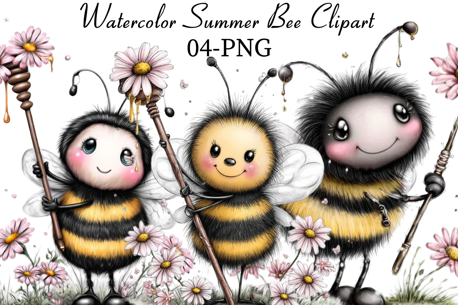 Watercolor Summer Bee Clipart product image 1