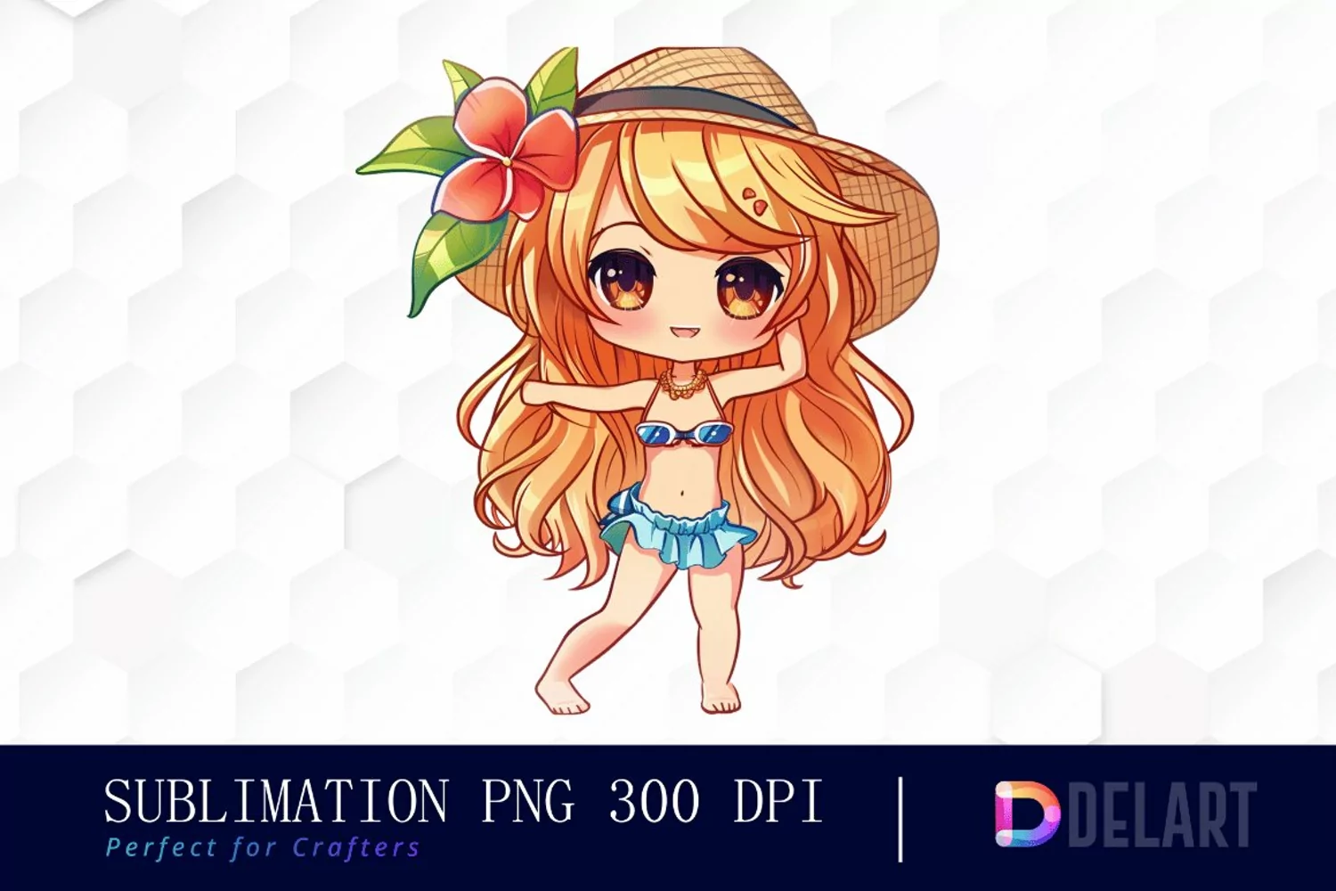 Summer Chibi Watercolor Clipart product image 1