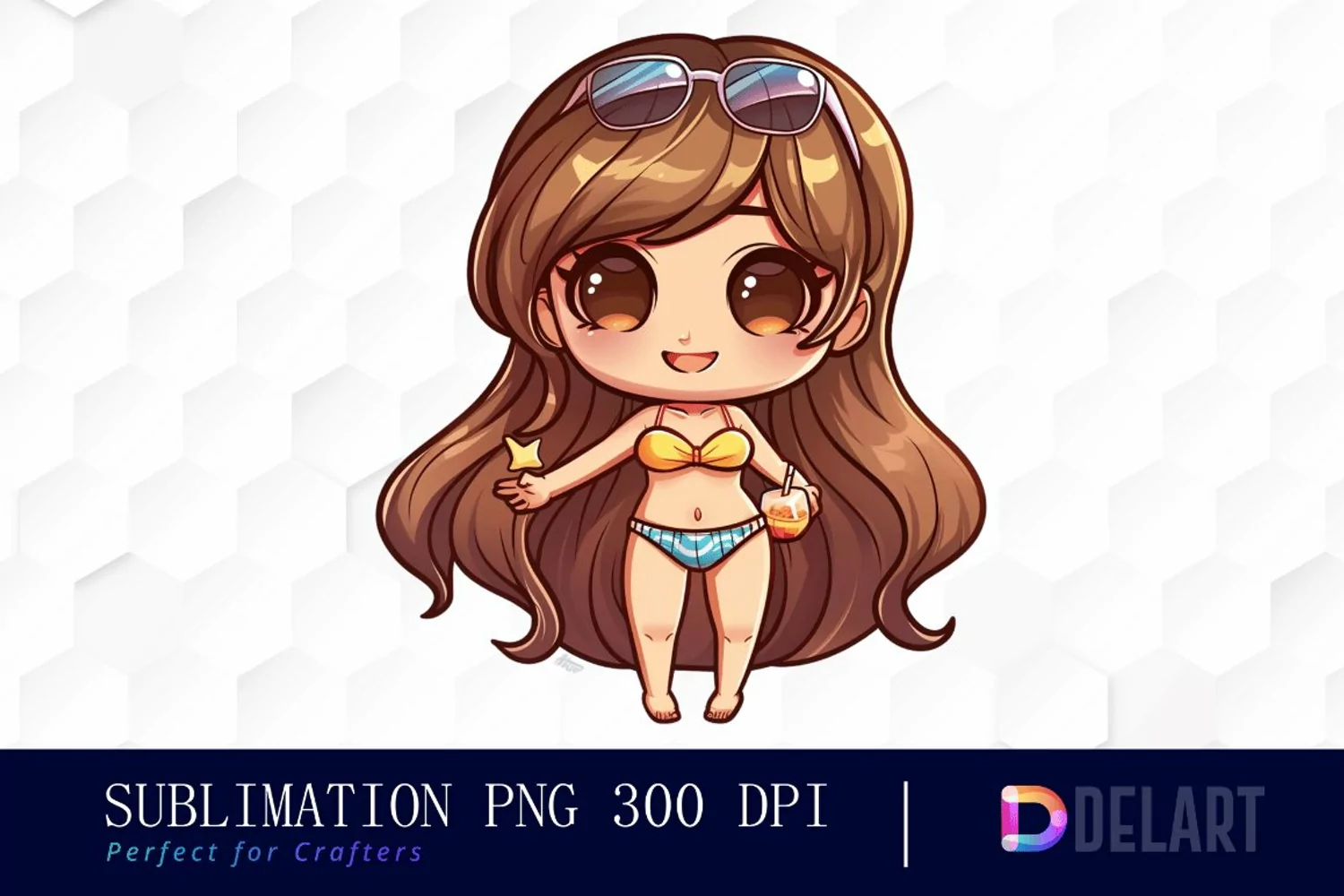 Summer Chibi Watercolor Clipart product image 1