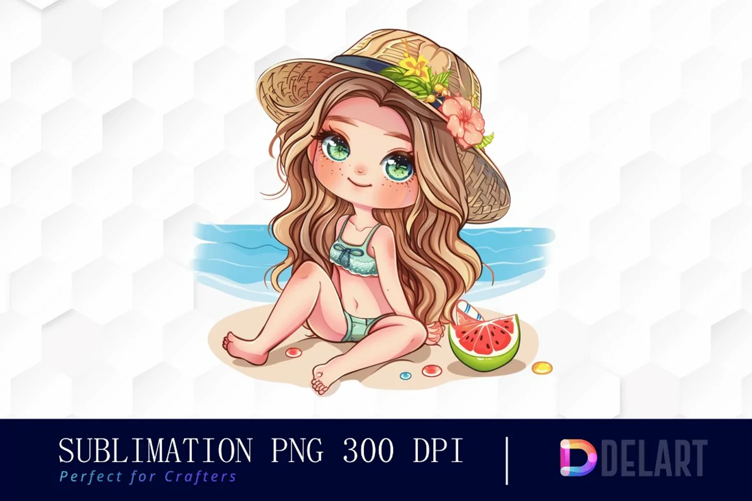 Summer Chibi Watercolor Clipart product image 1