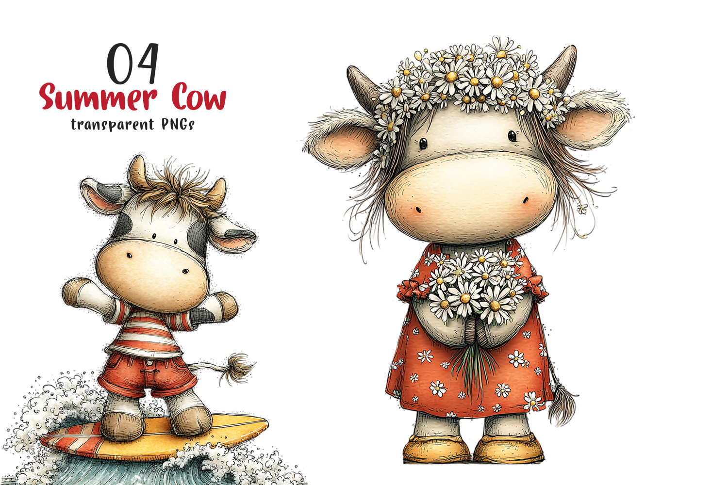 Watercolor Summer Cow Clipart product image 1