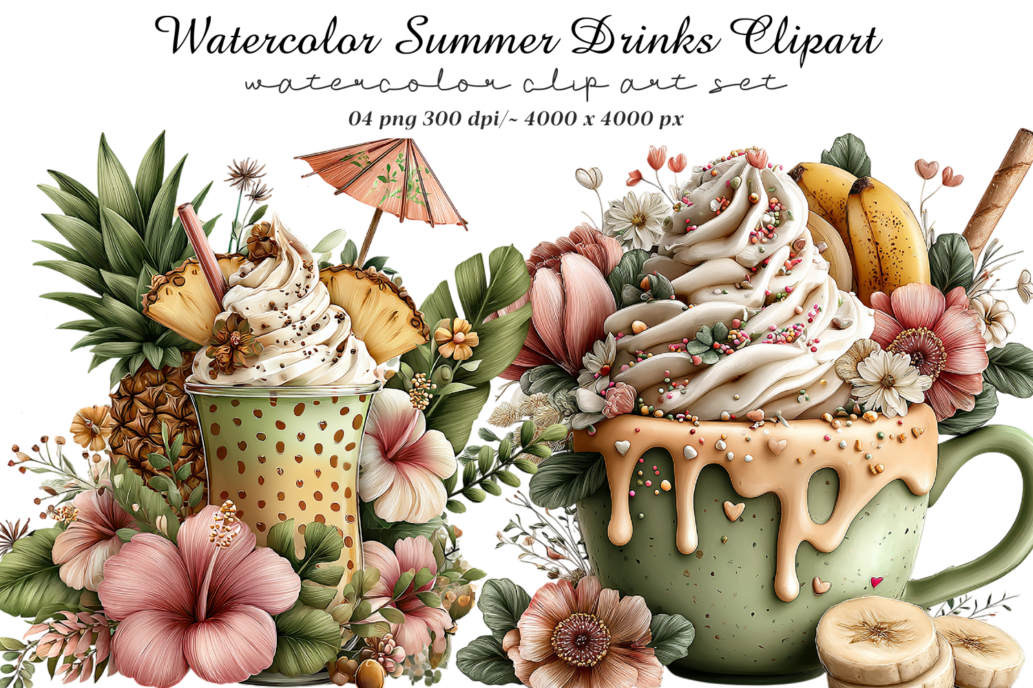 Watercolor Summer Drinks Clipart product image 1