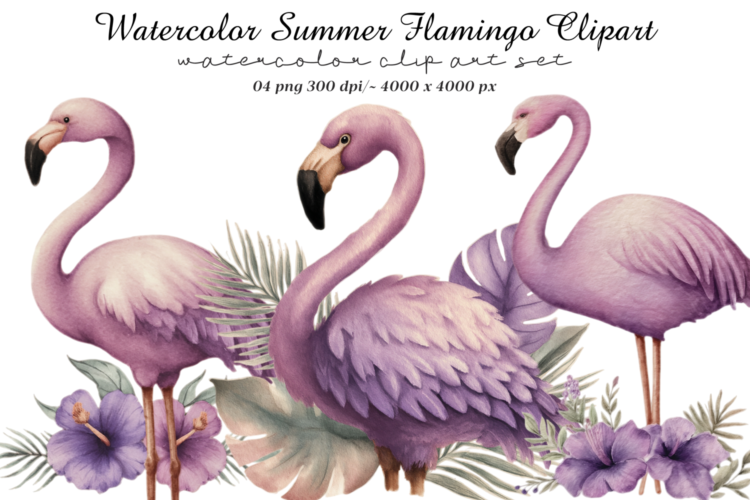 Watercolor Summer Flamingo Clipart product image 1