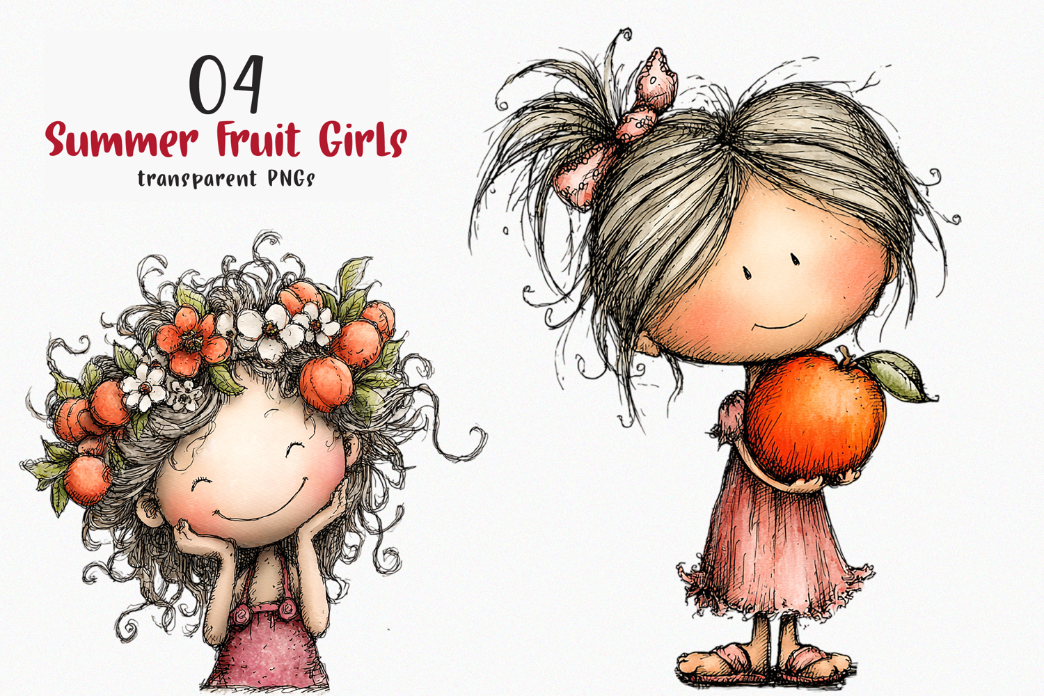 Watercolor Summer Fruit Girls Clipart product image 1