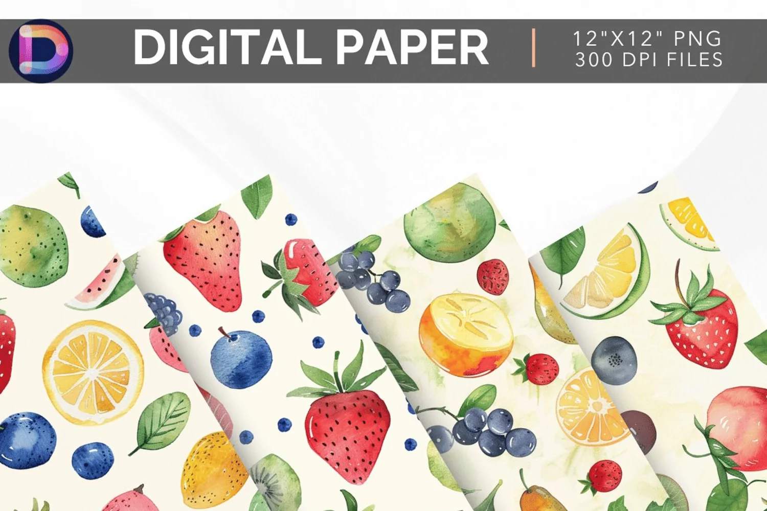 Watercolor Summer Fruits Digital Paper product image 1