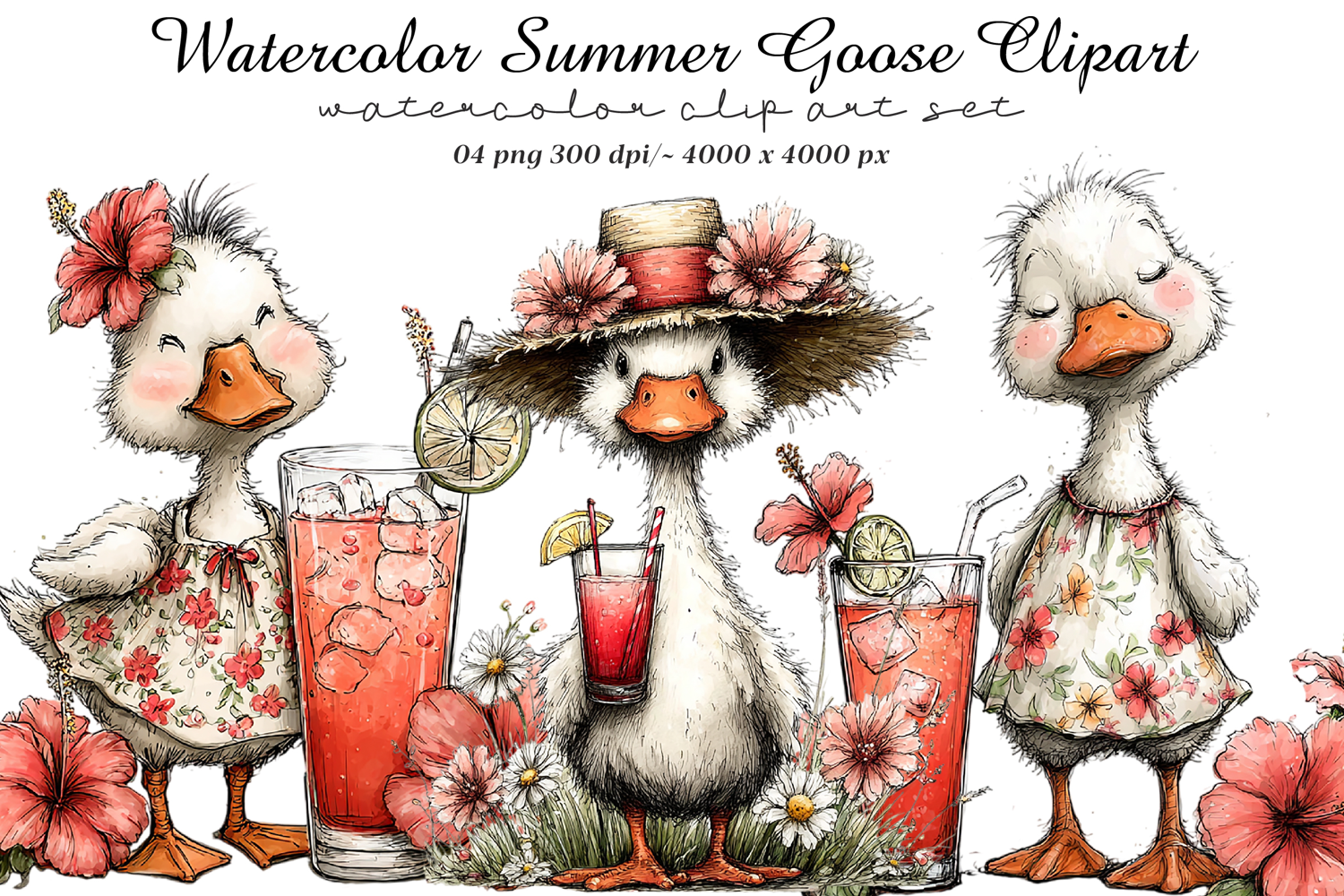 Watercolor Summer Goose Clipart product image 1