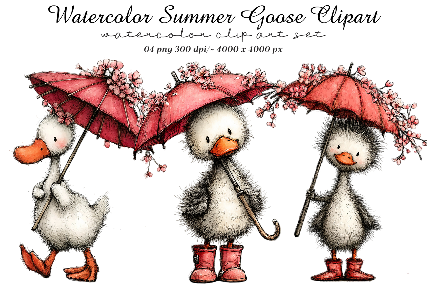 Watercolor Summer Goose Clipart product image 1