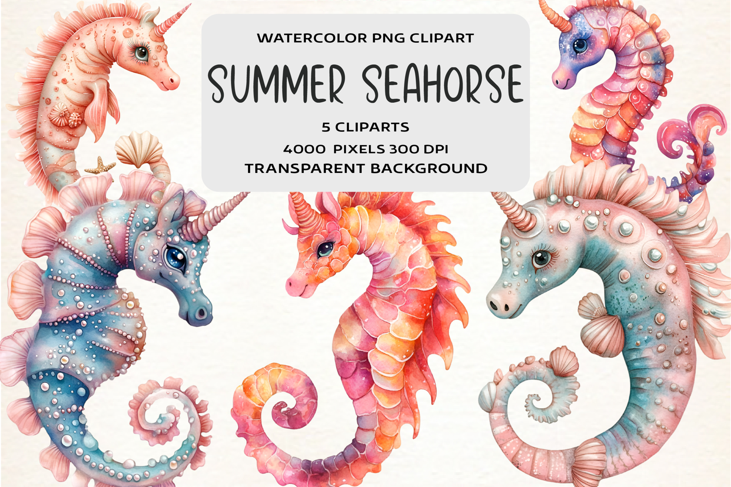 Watercolor Summer Seahorse Clipart product image 1