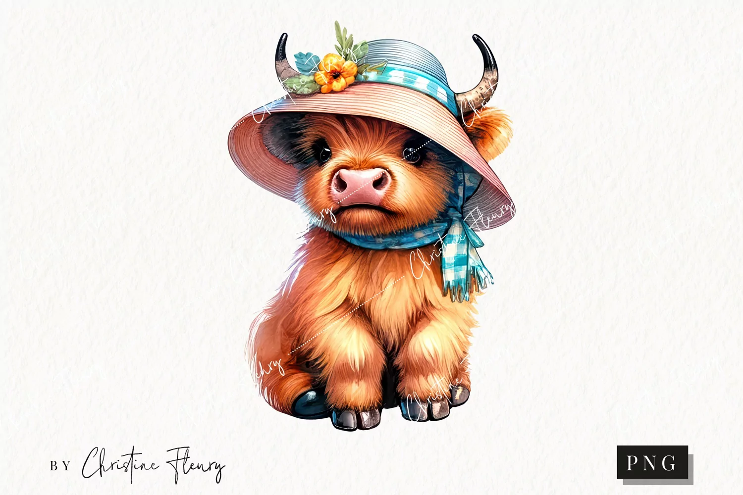 Spring Highland Cow PNG | Summer PNG product image 1