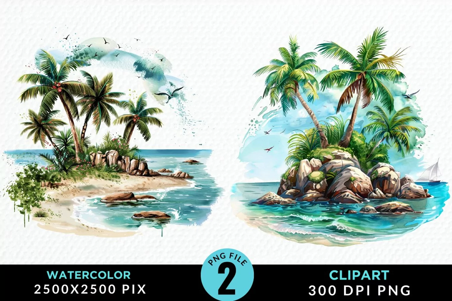 Watercolor Summer Tropical Island Clipart product image 1
