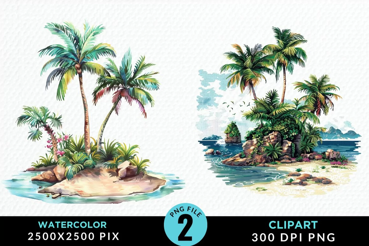 Watercolor Summer Tropical Island Clipart product image 1