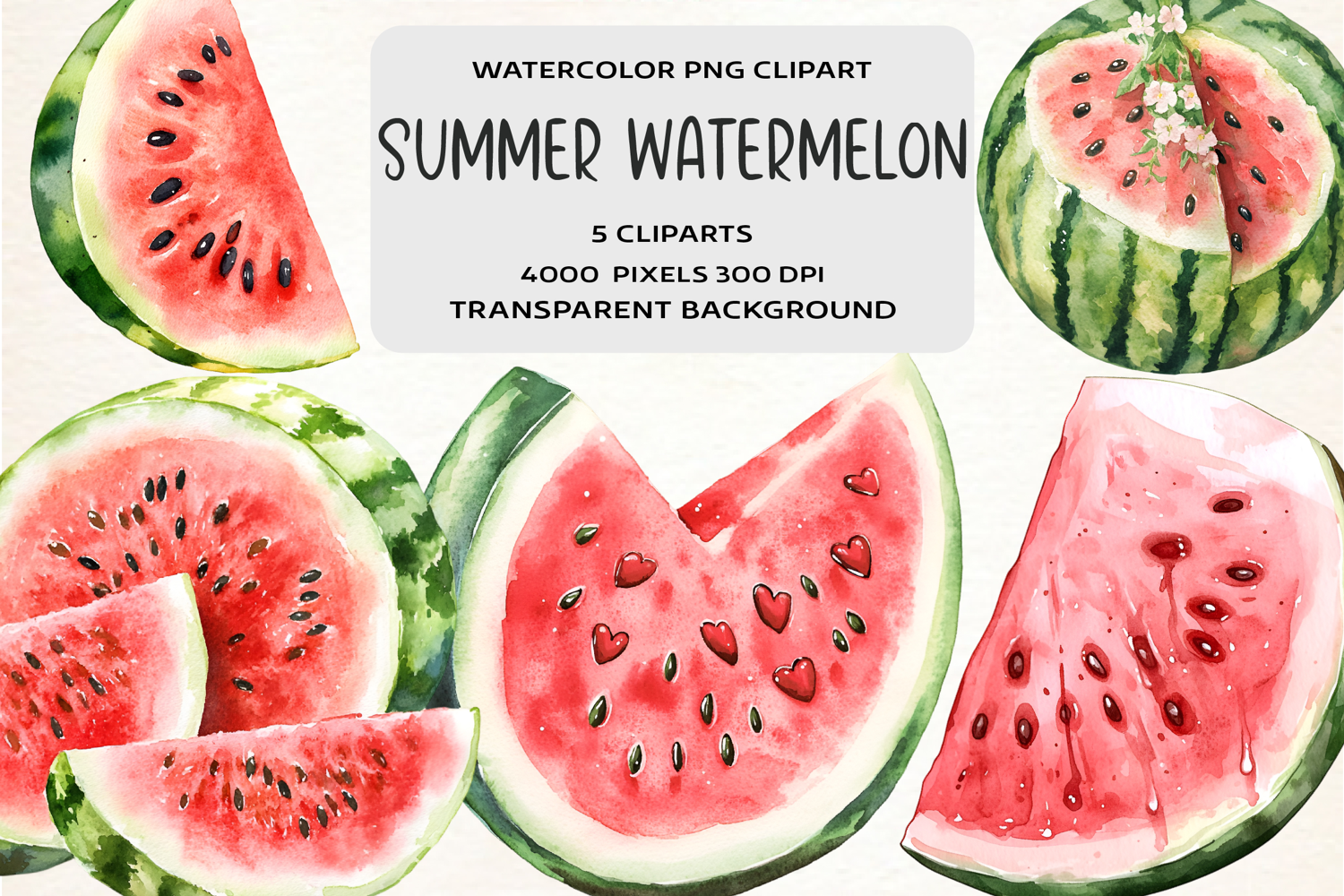 Watercolor Summer Watermelon Clipart product image 1