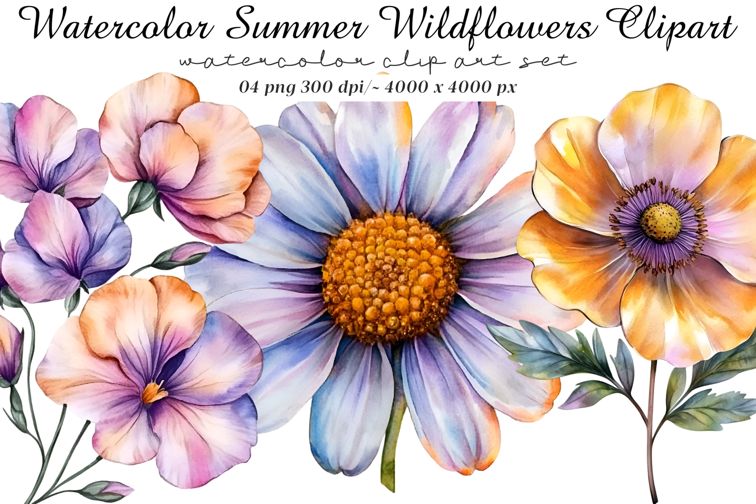 Watercolor Summer Wildflowers Clipart product image 1