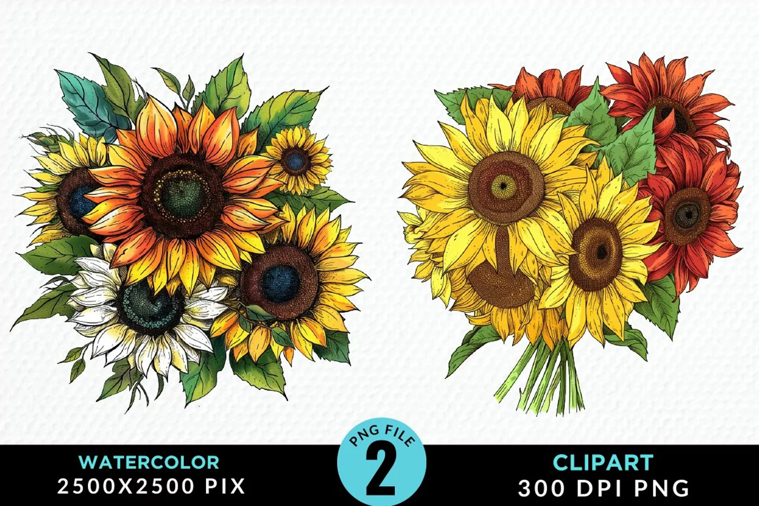 Watercolor Sunflower Exquisite Clipart product image 1