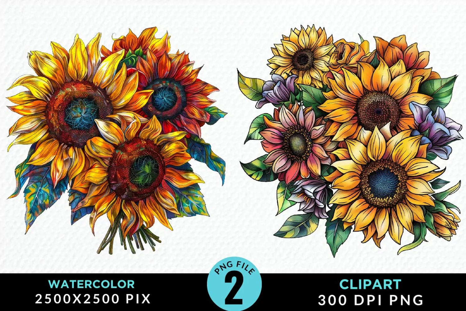 Watercolor Sunflower Illustration Clipart product image 1
