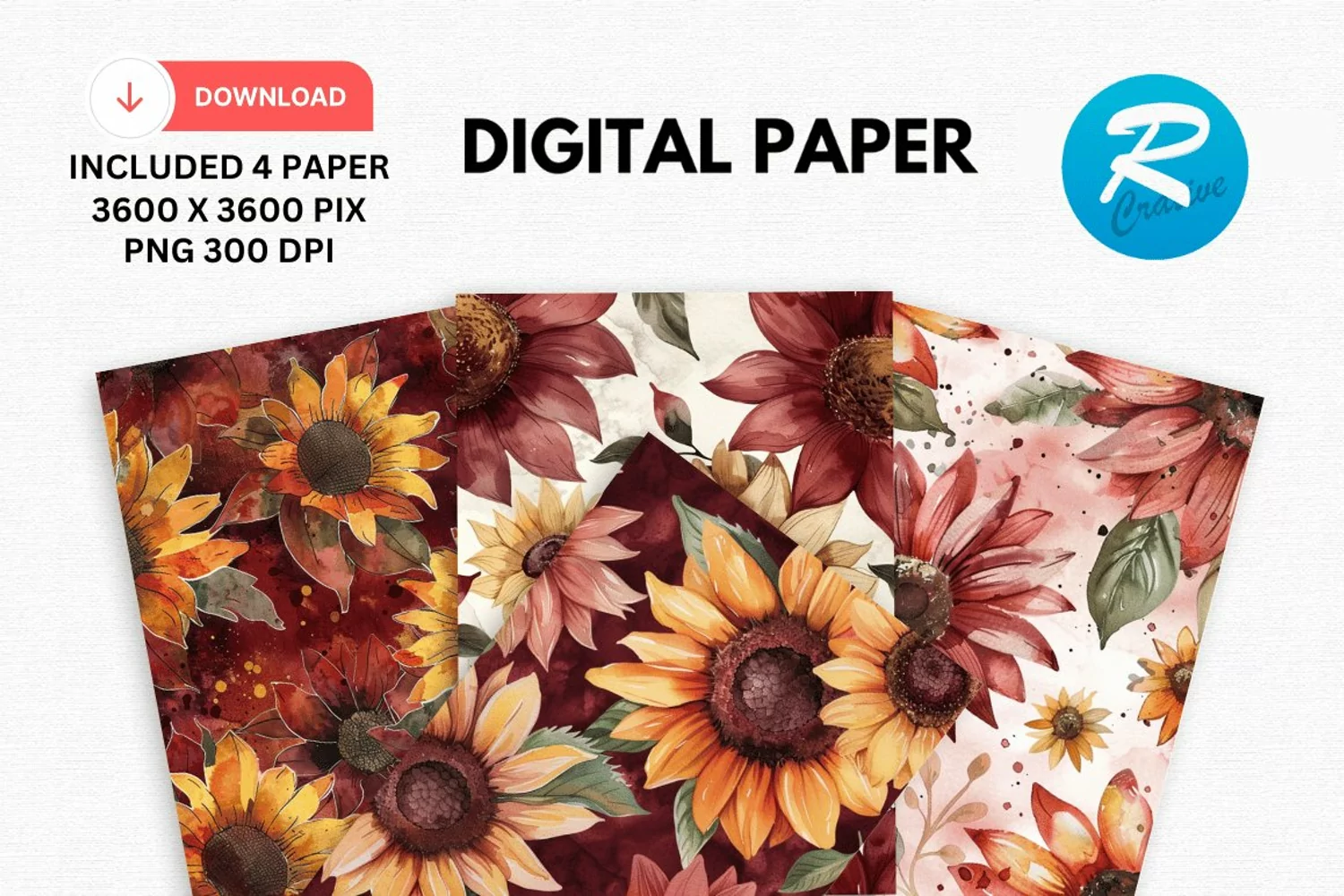 Watercolor Sunflower Digital Paper, Sunflower Background product image 1