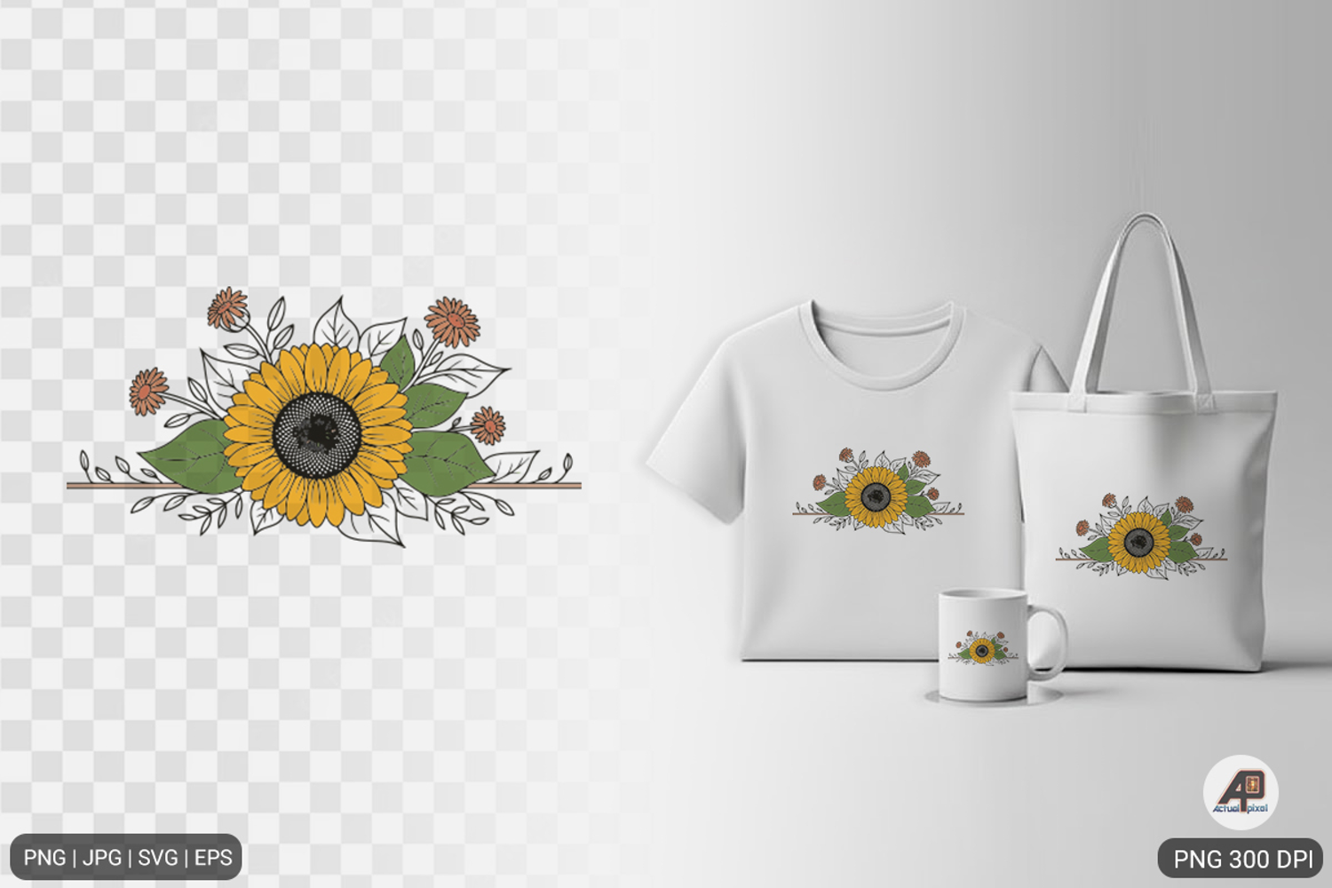 Watercolor Sunflower Frame SVG PNG product image 1