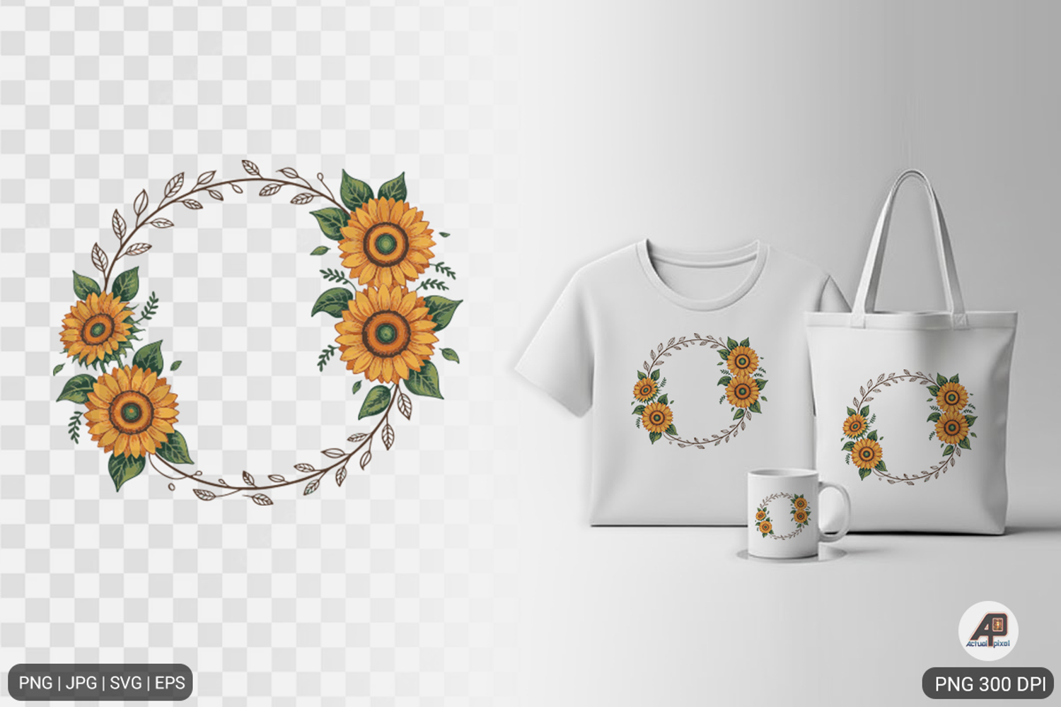 Watercolor Sunflower Frame SVG PNG product image 1