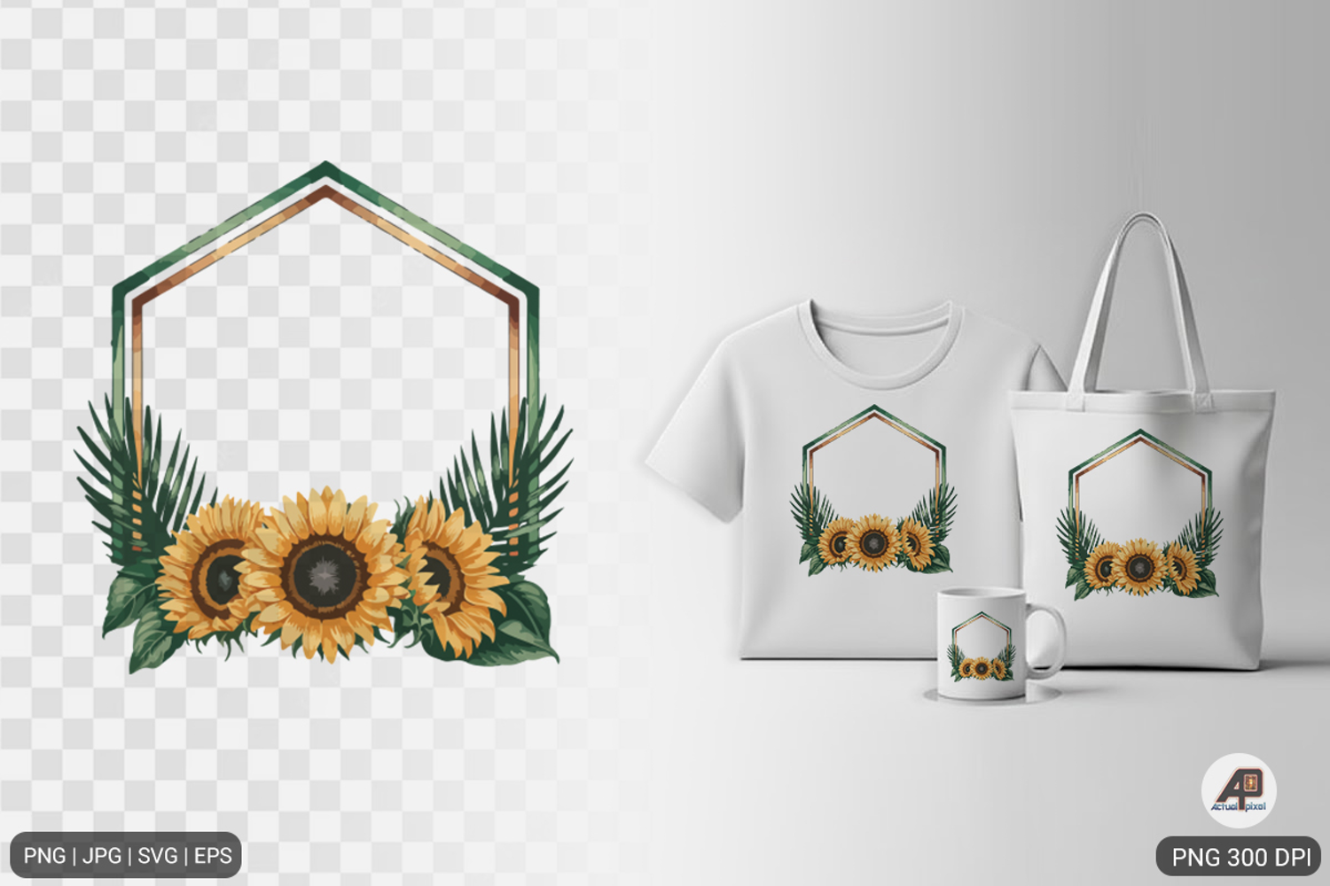 Watercolor Sunflower Frame SVG PNG product image 1