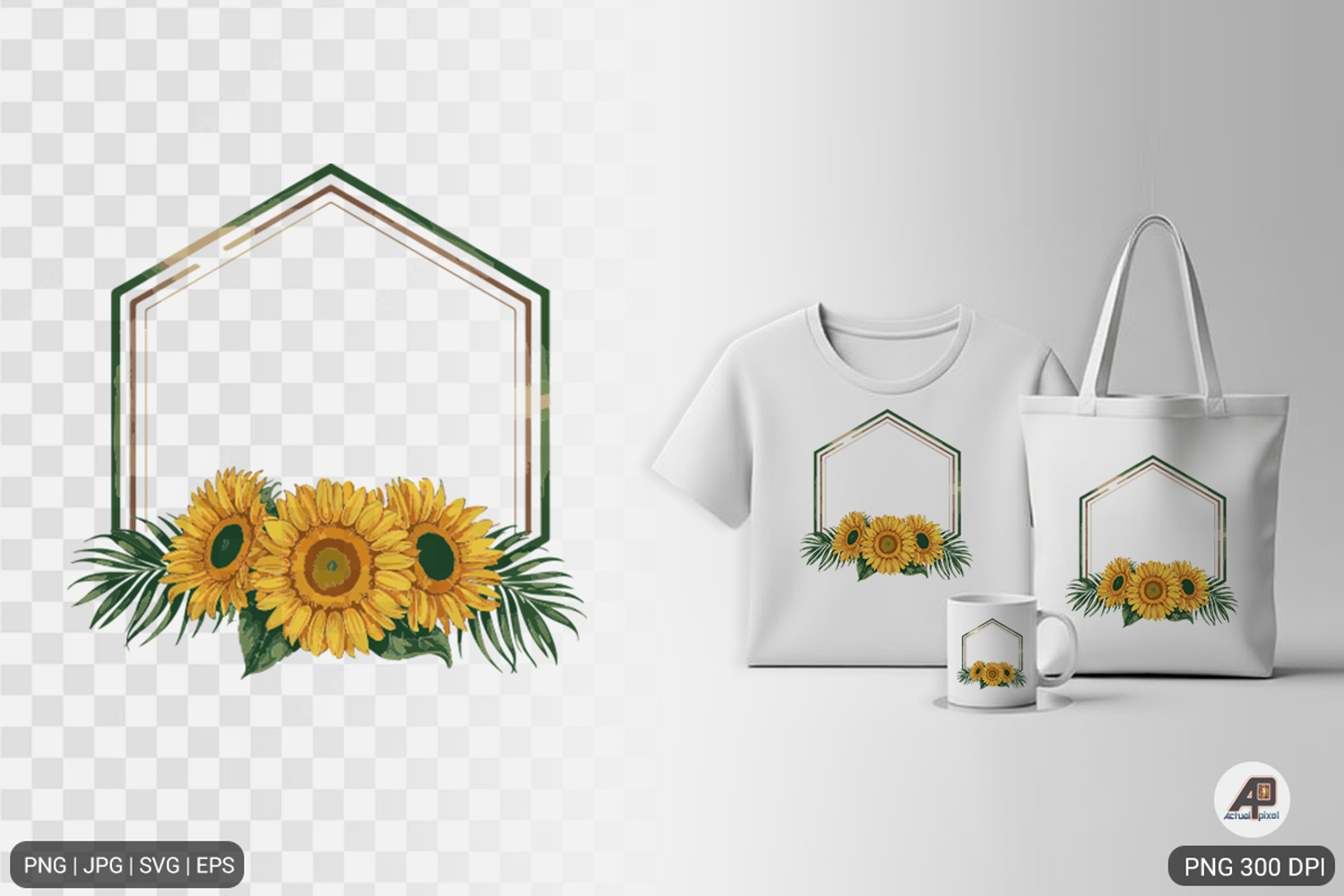 Watercolor Sunflower Frame SVG PNG product image 1